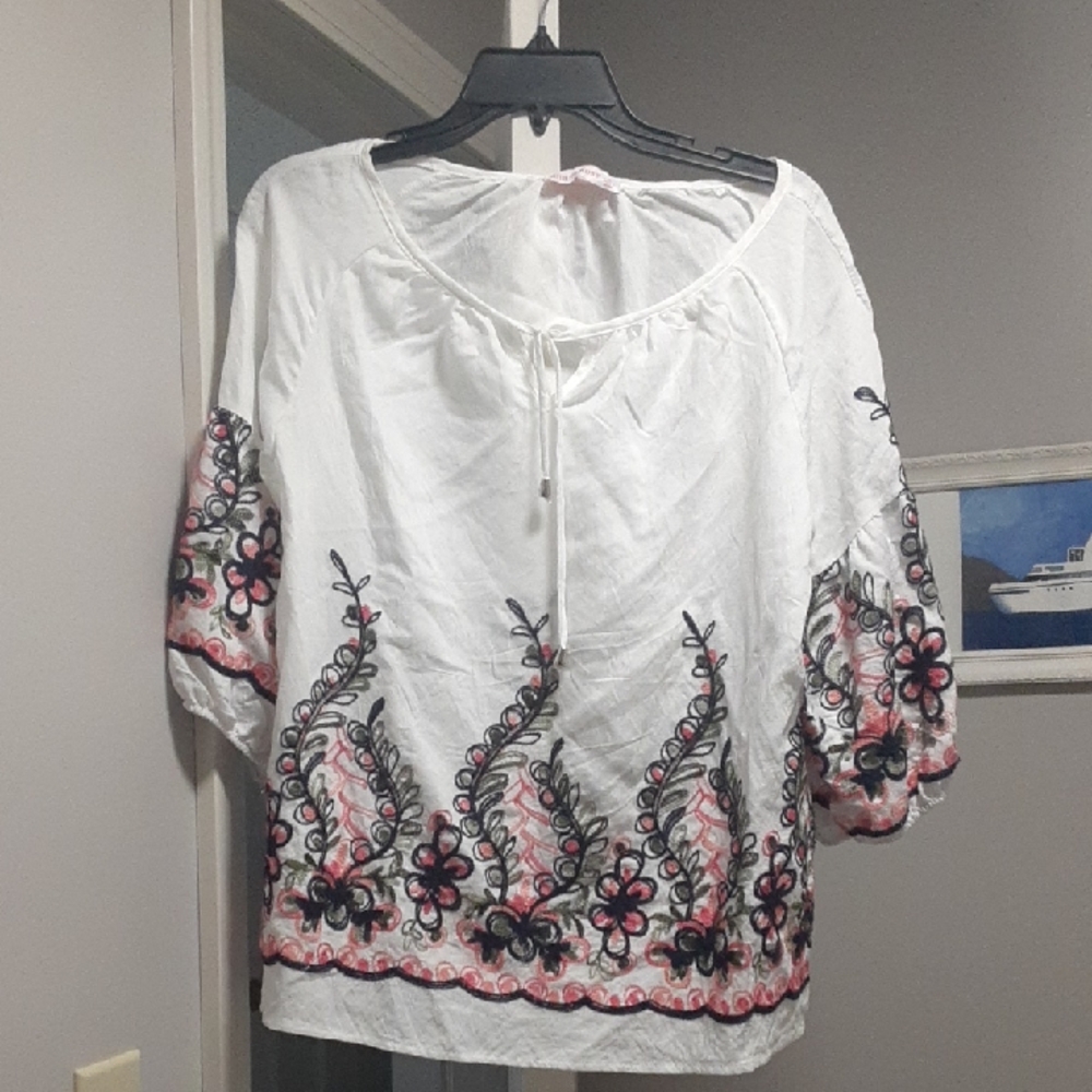 Ana & Rose White, Pink And Black Embroidered Top Or Blouse. Small.New With Tags.